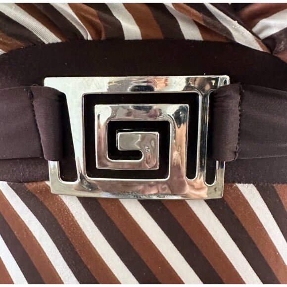 Brown & White Striped Gidani Sleeveless Dress With Belted Waist & Silver Buckle - Picture 5 of 8